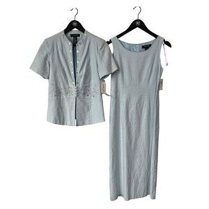 Y2K Perceptions Linen Two Piece Dress Set Size 6P Light Blue Blend Formal NEW